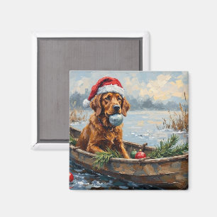 Chesapeake Bay Retriever Christmas Hunting Boat Magnet