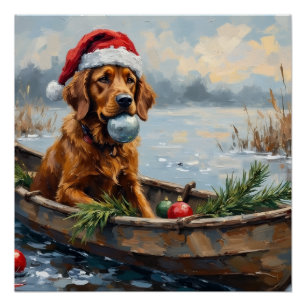 Chesapeake Bay Retriever Christmas Hunting Boat Poster
