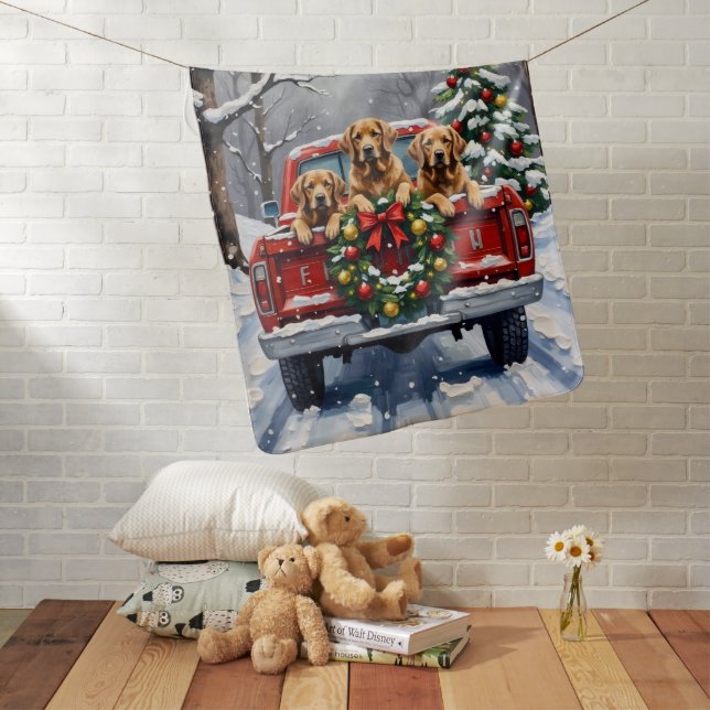 Chesapeake Bay Retriever Christmas Red Truck  Baby Blanket (In Situ)