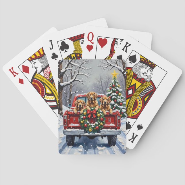 Chesapeake Bay Retriever Christmas Red Truck  Poker Cards (Back)