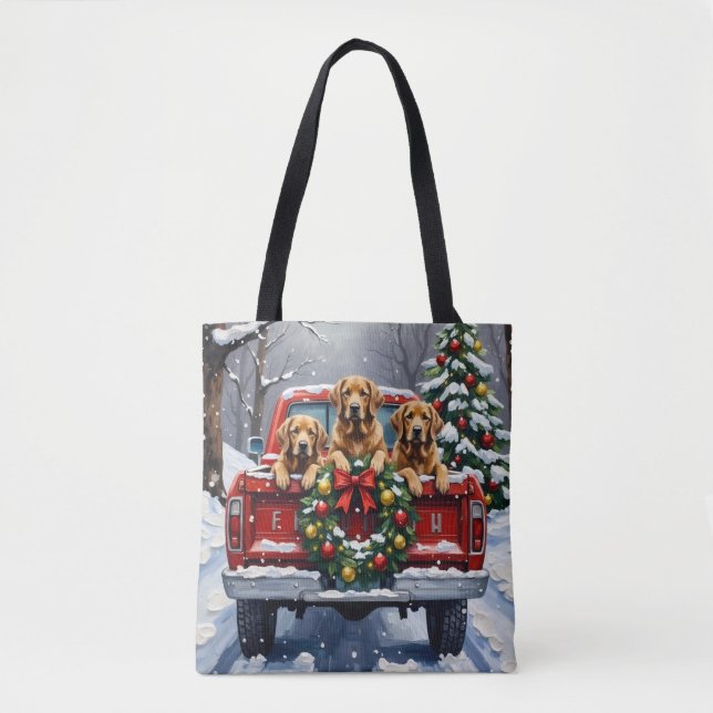 Chesapeake Bay Retriever Christmas Red Truck  Tote Bag (Front)
