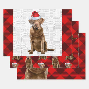 Chesapeake Bay Retriever Dog Holiday Plaid Wrapping Paper Sheets