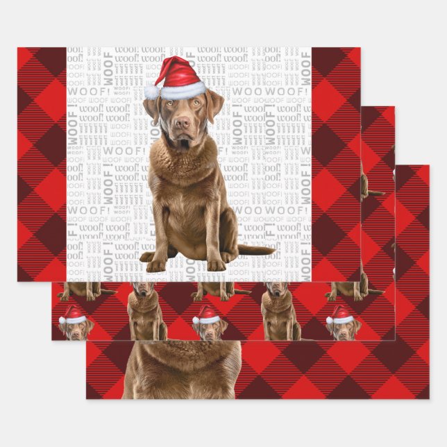 Chesapeake Bay Retriever Dog Holiday Plaid Wrapping Paper Sheets (Set)