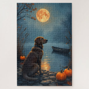 Chesapeake Bay Retriever Lakeside Halloween Art Jigsaw Puzzle