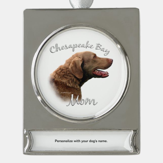 Chesapeake Bay Retriever Mom 2 Silver Plated Banner Ornament (Front)