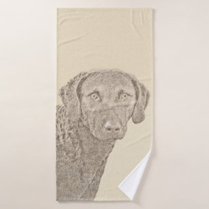 Chesapeake Bay Retriever Painting Original Dog Art Bath Towel Set