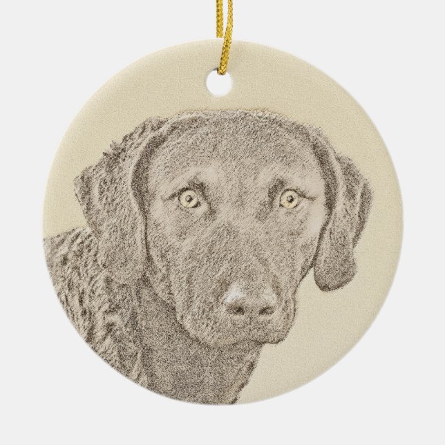 Chesapeake Bay Retriever Painting Original Dog Art Ceramic Ornament (Front)