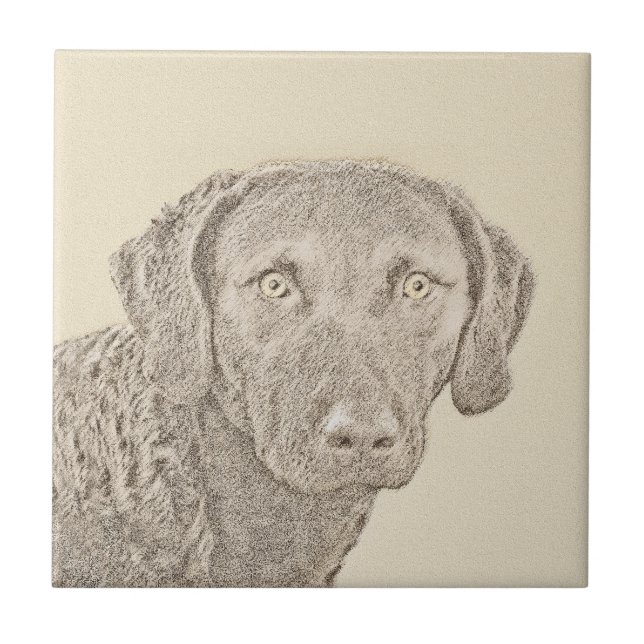 Chesapeake Bay Retriever Painting Original Dog Art Ceramic Tile (Front)