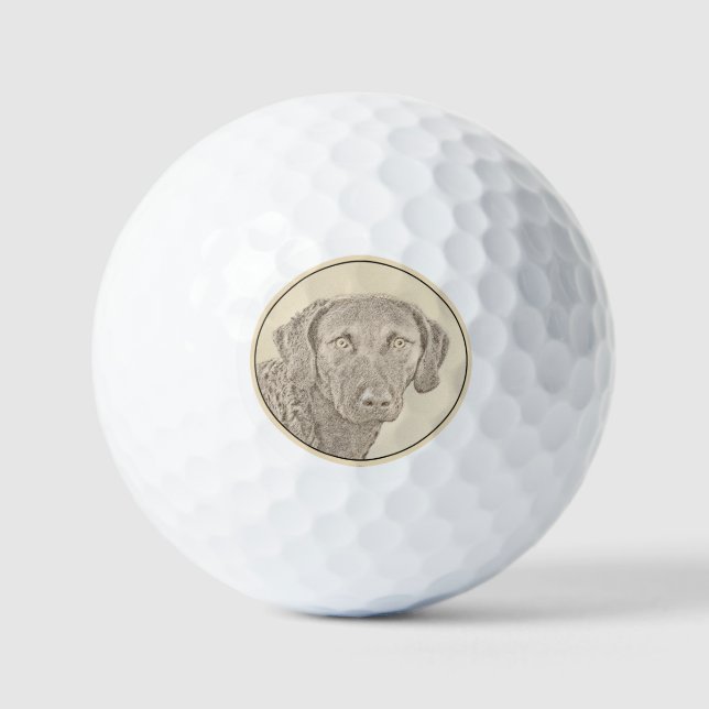 Chesapeake Bay Retriever Painting Original Dog Art Golf Balls (Front)