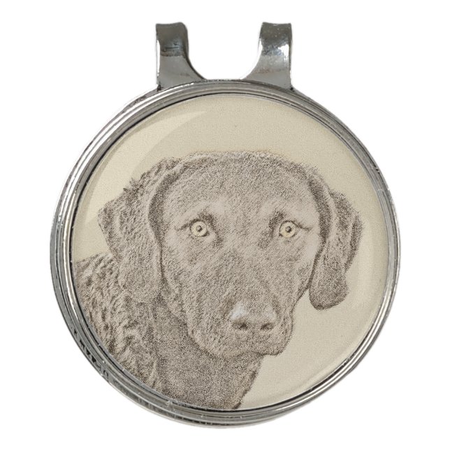 Chesapeake Bay Retriever Painting Original Dog Art Golf Hat Clip (Front)