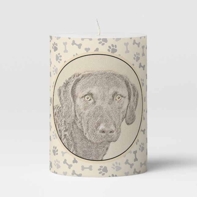 Chesapeake Bay Retriever Painting Original Dog Art Pillar Candle (Front)
