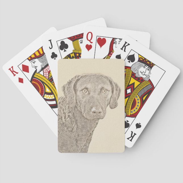 Chesapeake Bay Retriever Painting Original Dog Art Poker Cards (Back)
