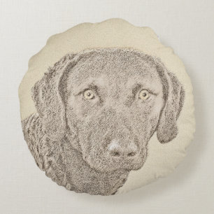 Chesapeake Bay Retriever Painting Original Dog Art Round Pillow