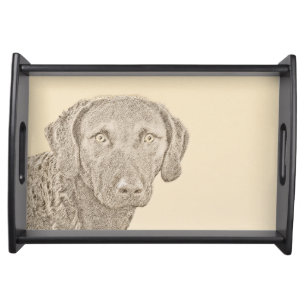 Chesapeake Bay Retriever Painting Original Dog Art Serving Tray