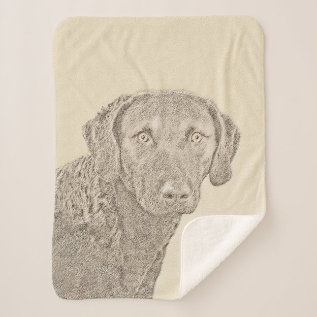 Chesapeake Bay Retriever Painting Original Dog Art Sherpa Blanket (Front)