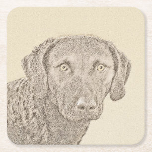 Chesapeake Bay Retriever Painting Original Dog Art Square Paper Coaster