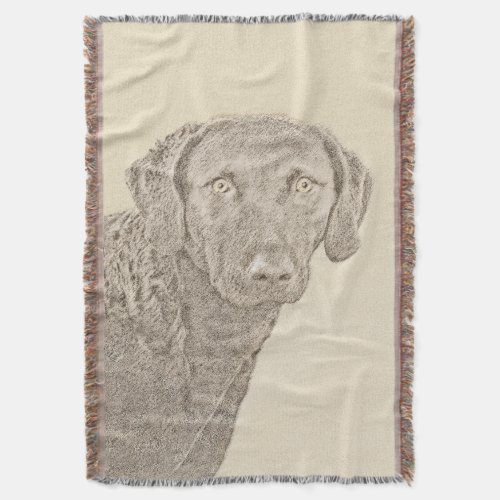 Chesapeake Bay Retriever Painting Original Dog Art Throw Blanket