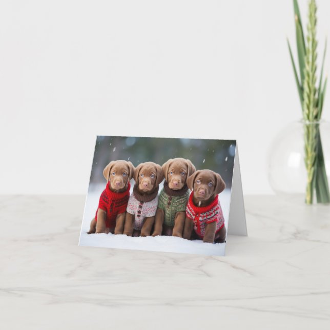 Chesapeake Bay Retriever Puppies Christmas Card (Front)