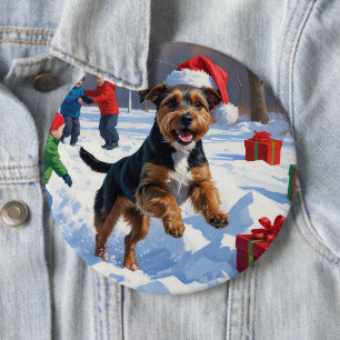 Chesapeake Bay Retriever Snow with Christmas Hat Button