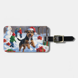 Chesapeake Bay Retriever Snow with Christmas Hat Luggage Tag