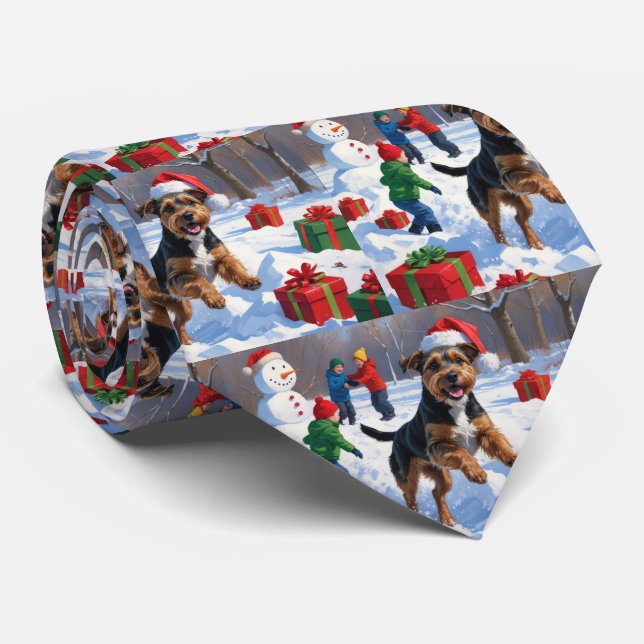 Chesapeake Bay Retriever Snow with Christmas Hat Neck Tie (Rolled)
