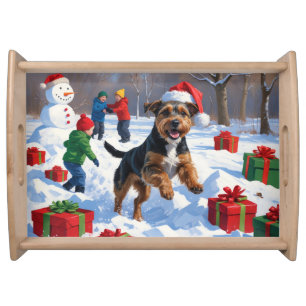 Chesapeake Bay Retriever Snow with Christmas Hat Serving Tray