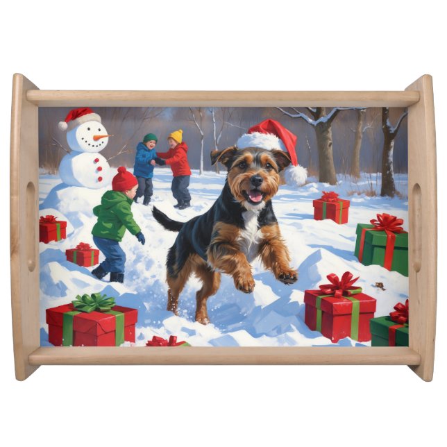 Chesapeake Bay Retriever Snow with Christmas Hat Serving Tray (Front)