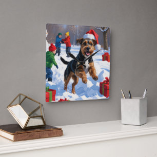 Chesapeake Bay Retriever Snow with Christmas Hat Square Wall Clock