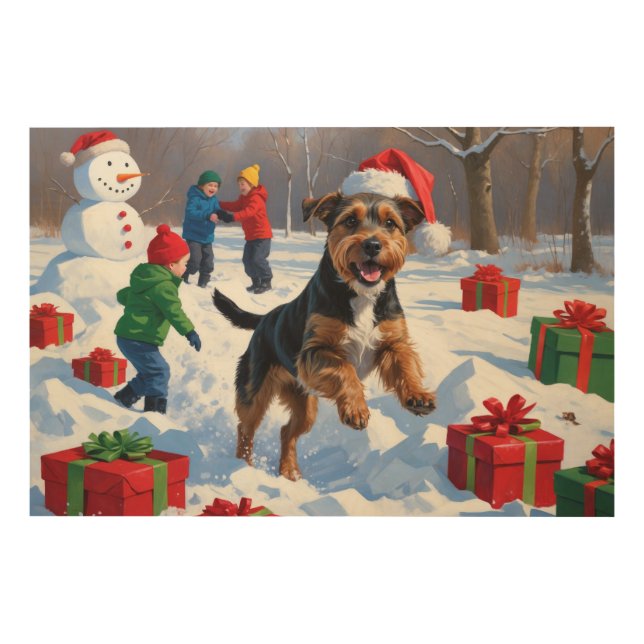 Chesapeake Bay Retriever Snow with Christmas Hat Wood Wall Art (Front)