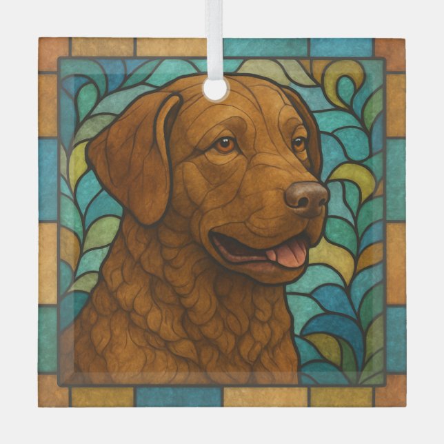 Chesapeake Bay Retriever "Stained Glass"  Glass Ornament (Front)