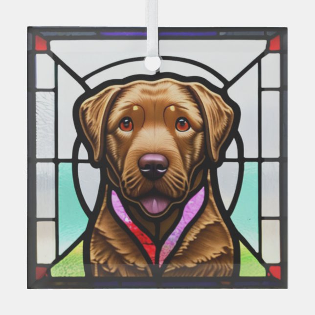 Chesapeake Bay Retriever "Stained Glass"  Glass Ornament (Front)