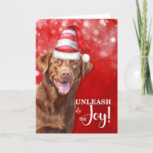 Chesapeake Bay Retriever Unleash the Joy Christmas Holiday Card