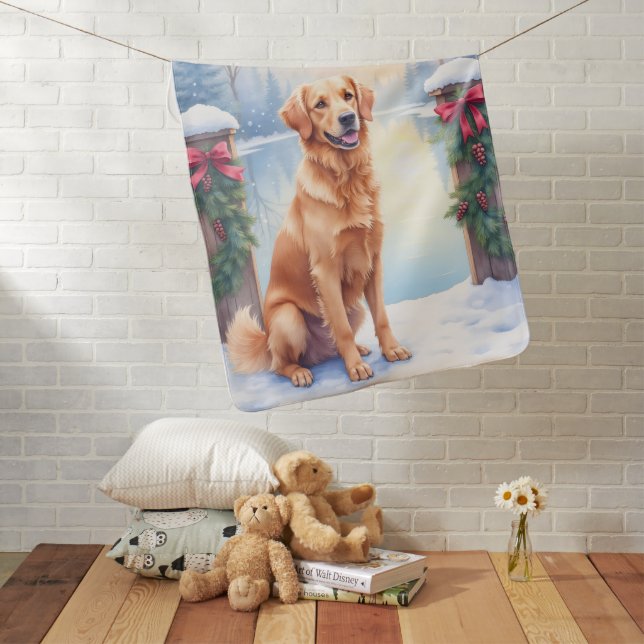 Chesapeake Bay Retriever Winter Lakeside Christmas Baby Blanket (In Situ)
