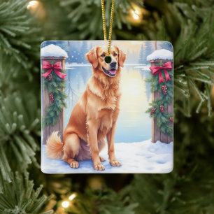 Chesapeake Bay Retriever Winter Lakeside Christmas Ceramic Ornament