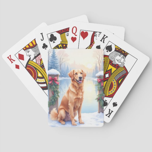 Chesapeake Bay Retriever Winter Lakeside Christmas Poker Cards (Back)
