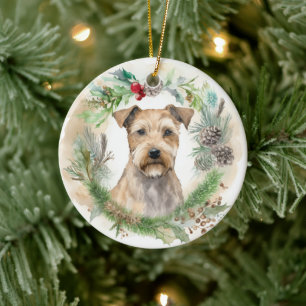Chesapeake Bay Terrier Christmas Wreath Festive Ceramic Ornament