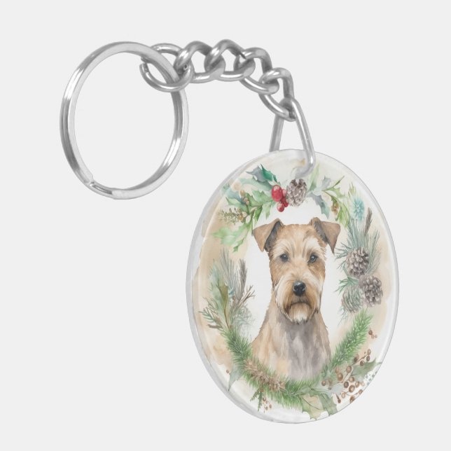 Chesapeake Bay Terrier Christmas Wreath Festive Keychain (Front Left)