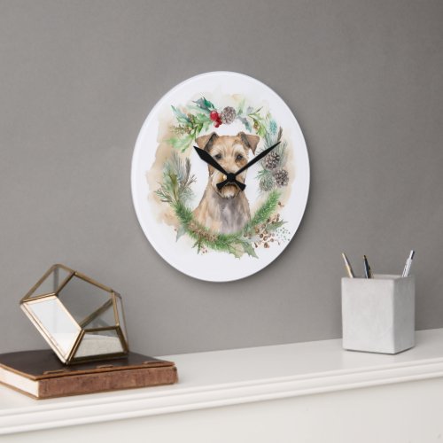 Chesapeake Bay Terrier Christmas Wreath Festive Large Clock