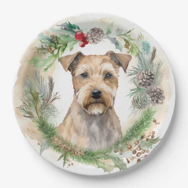 Chesapeake Bay Terrier Christmas Wreath Festive Paper Plates (Front)