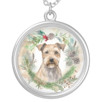 Chesapeake Bay Terrier Christmas Wreath Festive Silver Plated Necklace by aashiarsh at Zazzle
