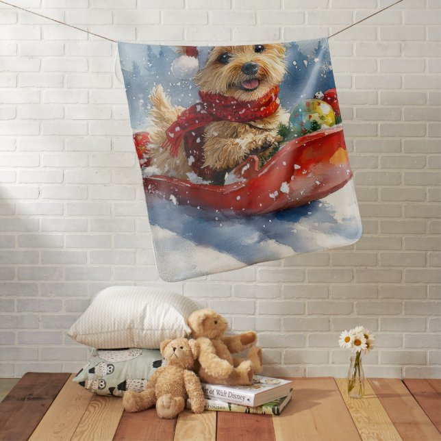 Chesapeake Bay Terrier Dog in Sledge Christmas Baby Blanket (In Situ)