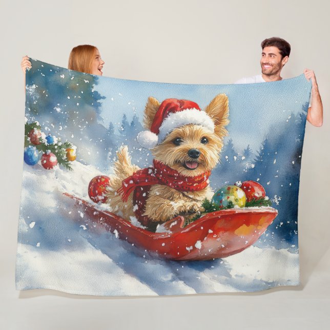 Chesapeake Bay Terrier Dog in Sledge Christmas Fleece Blanket (In Situ)