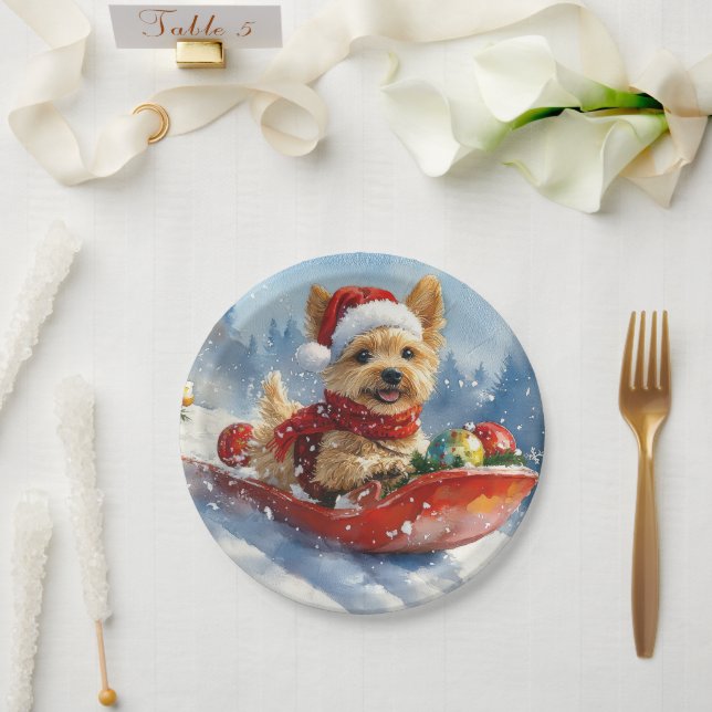 Chesapeake Bay Terrier Dog in Sledge Christmas Paper Plates (Wedding)