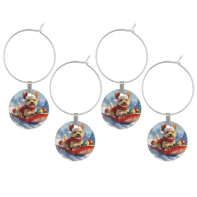 Chesapeake Bay Terrier Dog in Sledge Christmas Wine Charm (Staggered)