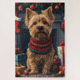 Chesapeake Bay Terrier Dog With Christmas Gifts Jigsaw Puzzle