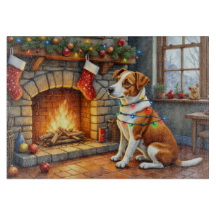 Chesapeake Bay Terrier Fireplace Christmas Lights Cutting Board
