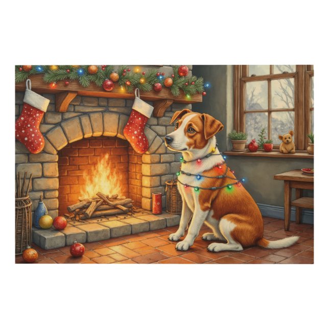 Chesapeake Bay Terrier Fireplace Christmas Lights Wood Wall Art (Front)