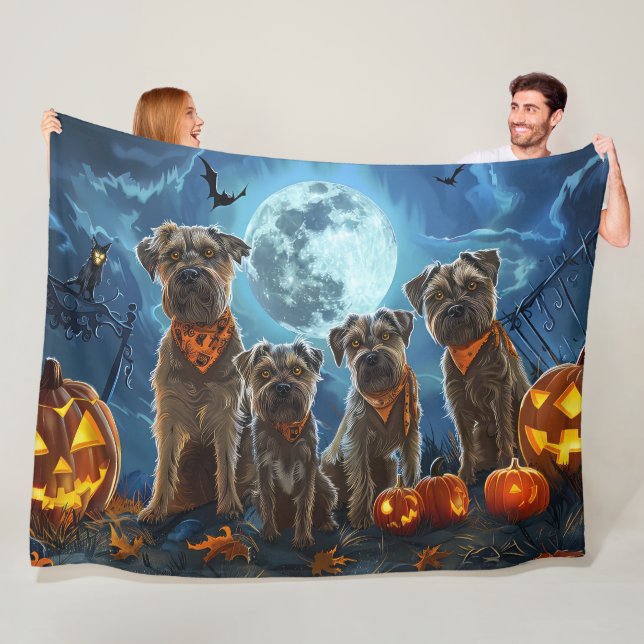Chesapeake Bay Terrier Halloween Spooky Fleece Blanket (In Situ)