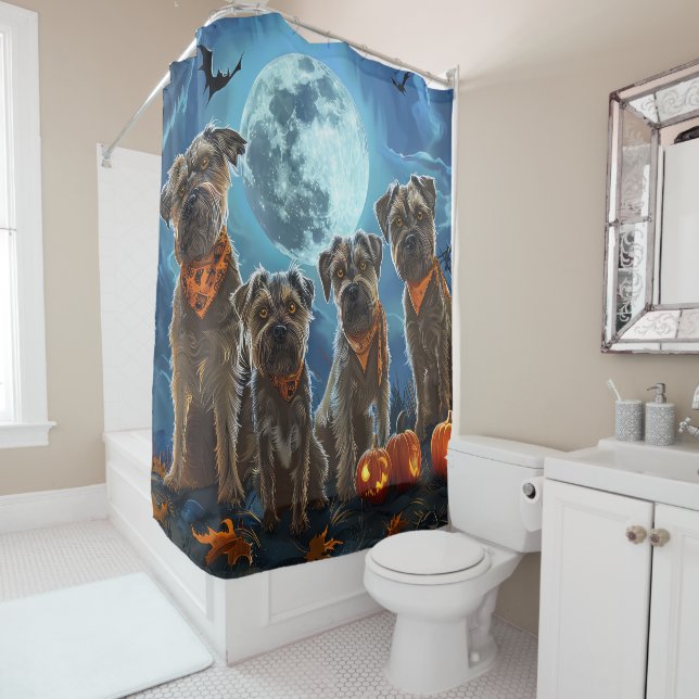 Chesapeake Bay Terrier Halloween Spooky Shower Curtain (In Situ)