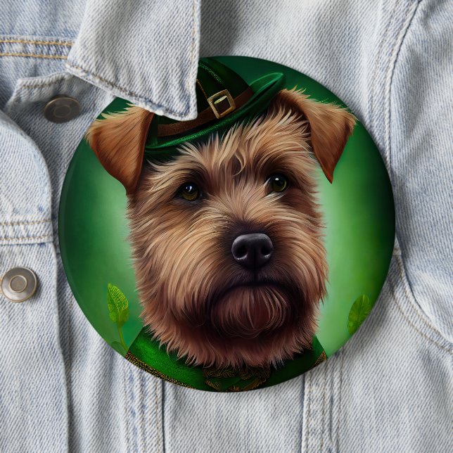 Chesapeake Bay Terrier in St. Patrick's Day Dress Button (In Situ)